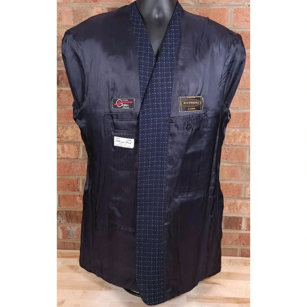 Extrema Zanetti Parma Mens Blazer Suit Jacket Wool Silk Blue‎ Check Italy 44L